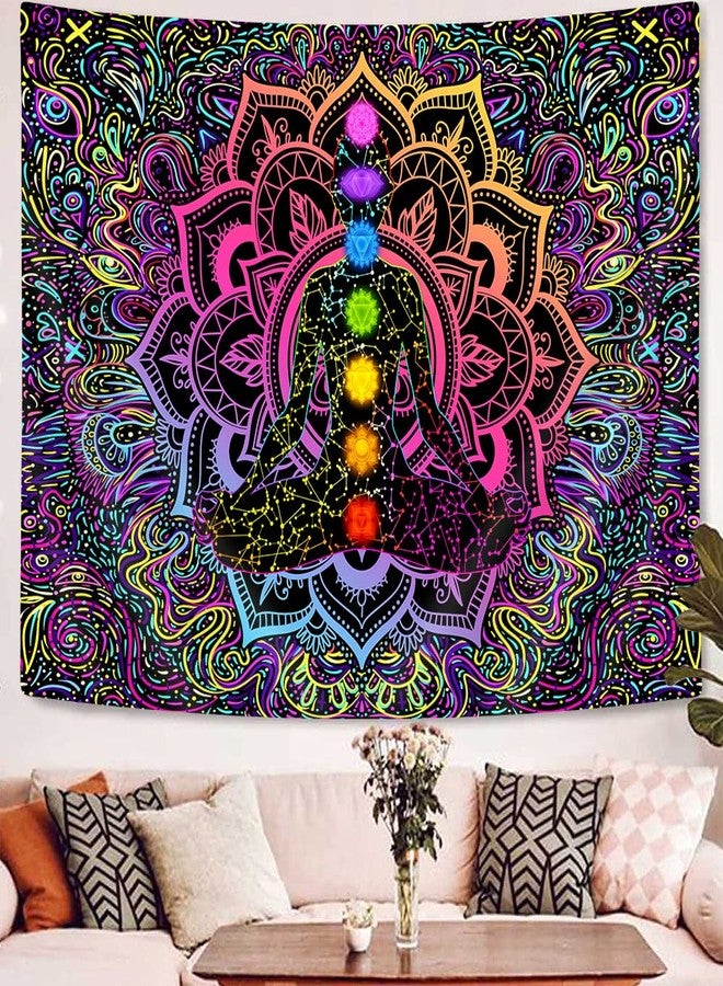 Uokiuki Blacklight Seven Chakra Mandala Spiritual Wall Art - UV Reactive Boho Yoga Meditation Black Light Tapestry - 60 X 40 Inch - For Yoga Room, Boho Bedroom, Living Room, Dorm - Image 2